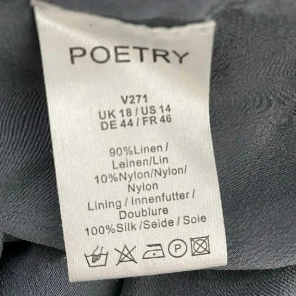 POETRY Women Grey Linen‎ Blend V Neck Cardigan Sweater Size 14